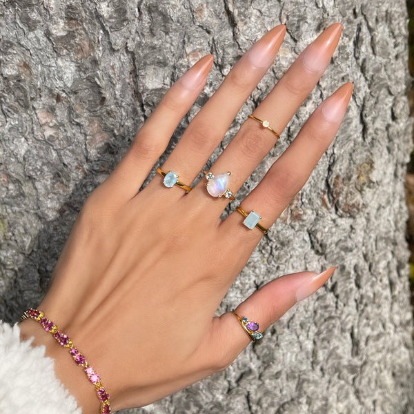 Moonstone and Sky Blue Topaz Crystal Ring